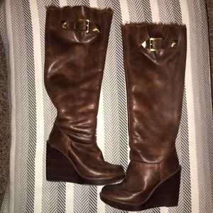 Michael Kors, Brown Suede, Over Knee, Wedge Boots